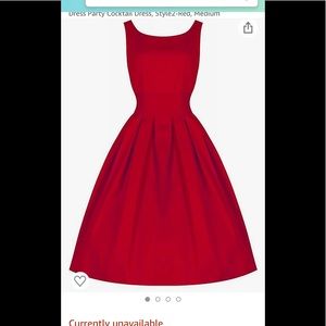 Red dress, vintage flare style, swirl skirt Midi